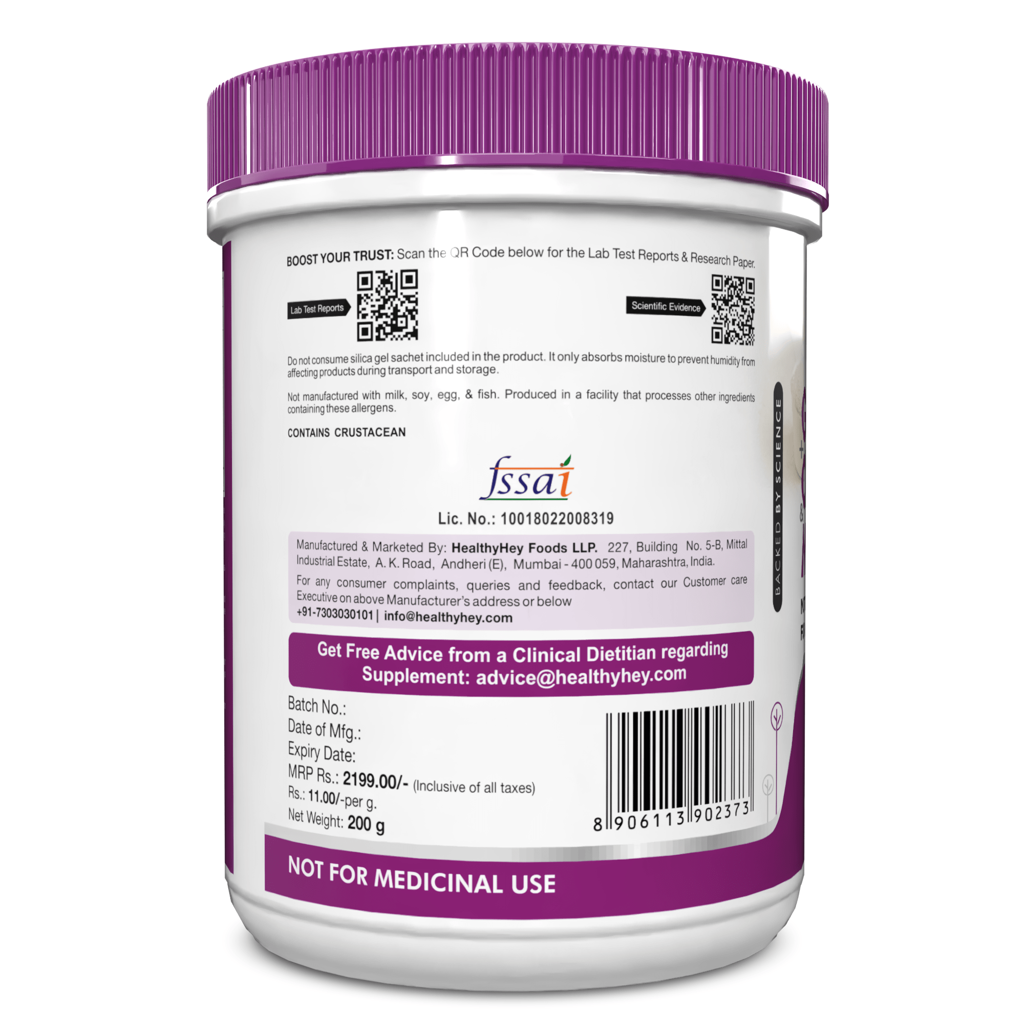 HealthyHey Nutrition Powder Lemon / 200g Glucosamine + Chondroitin & MSM Powder, Supports Bone & Joint Health - Lemon Flavour - 200g