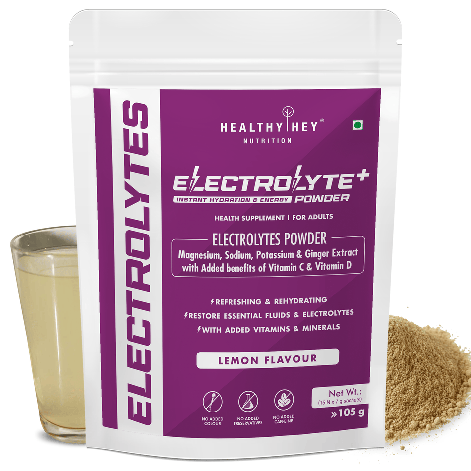 HealthyHey Nutrition Powder Lemon Electrolyte Powder, Natural Lemon Flavor - Hydration Drink Mix Supplement with Ginger Extract - Boost Energy - NO Maltodextrin Sugar - 15 Servings