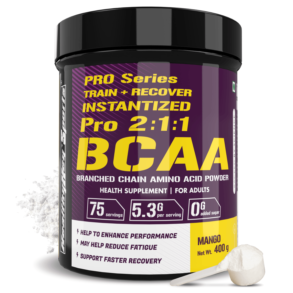 HealthyHey Nutrition Powder Mango Candy / 400g BCAA Powder 2:1:1, Branched Chain Amino Acids, BCAAs, Tangy Orange, 41 Servings (Tangy Orange, 250 g)