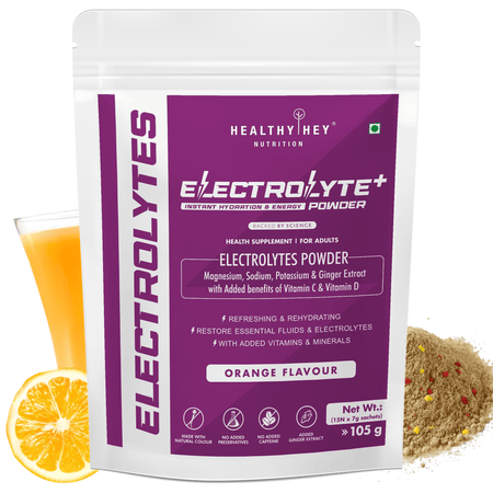 HealthyHey Nutrition Powder Orange Electrolyte Powder, Natural Lemon Flavor - Hydration Drink Mix Supplement with Ginger Extract - Boost Energy - NO Maltodextrin Sugar - 15 Servings