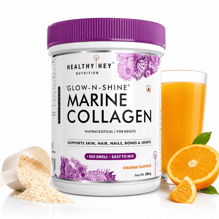 HealthyHey Nutrition Powder Orange Glow-n-Shine Marine Collagen Peptide Powder 200g - Boost Skin, Hair & Joint Health