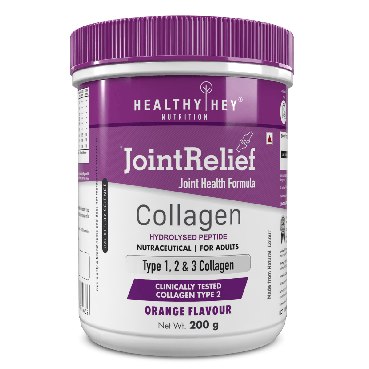HealthyHey Nutrition Powder Orange JointRelief Collagen Peptide Type 1, 2 & 3 - Support Joint and Cartilage Health - 200g Powder