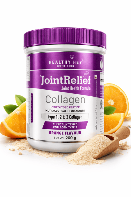HealthyHey Nutrition Powder Orange JointRelief Collagen Peptide Type 1, 2 & 3 - Support Joint and Cartilage Health - 200g Powder