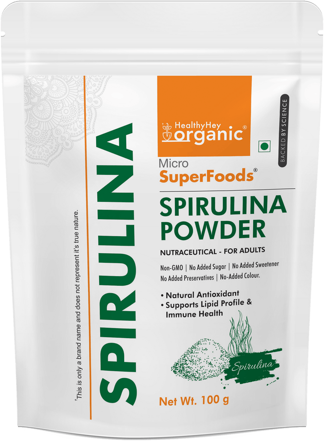 HealthyHey Nutrition Powder Organic Spirulina Powder Micro Superfoods, Rich in Protein, Vitamins & Minerals, 100 g