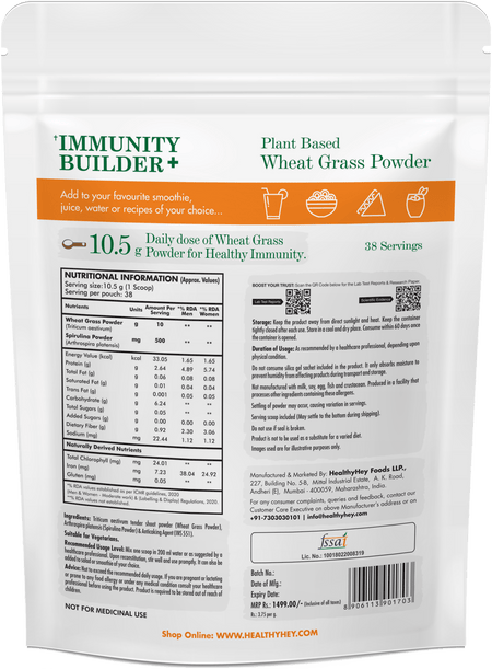 HealthyHey Nutrition Powder Organic Wheat Grass Powder | Builds Immunity & Detoxify Body | 400 gram