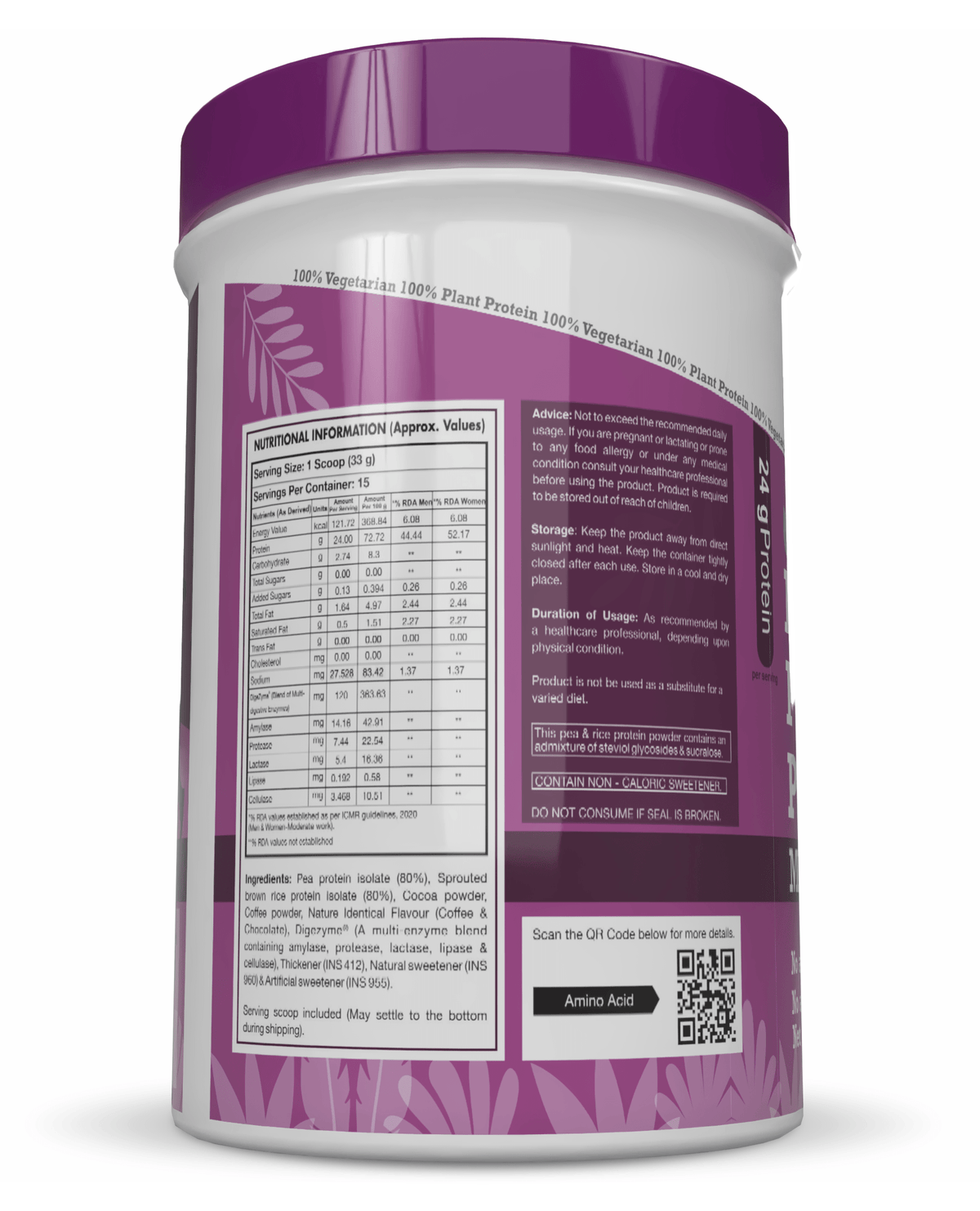 HealthyHey Nutrition Powder Plant Protein Powder, Protein - Low Net Carbs, Non Dairy, Gluten Free, Lactose Free, No Sugar Added, Soy Free, Non-GMO