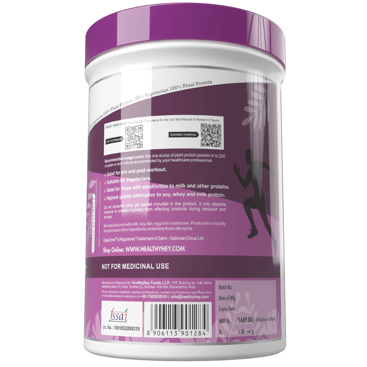 HealthyHey Nutrition Powder Plant Protein Powder, Protein - Low Net Carbs, Non Dairy, Gluten Free, Lactose Free, No Sugar Added, Soy Free, Non-GMO