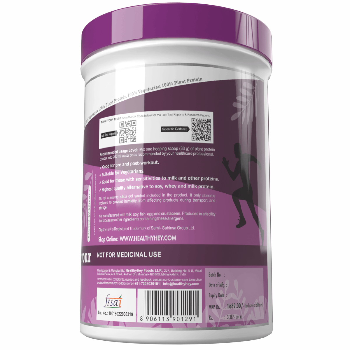 HealthyHey Nutrition Powder Plant Protein Powder, Protein - Low Net Carbs, Non Dairy, Gluten Free, Lactose Free, No Sugar Added, Soy Free, Non-GMO