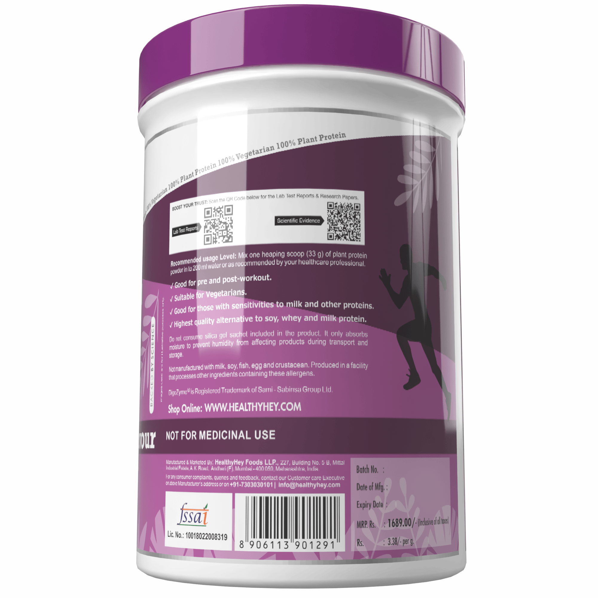 HealthyHey Nutrition Powder Plant Protein Powder, Protein - Low Net Carbs, Non Dairy, Gluten Free, Lactose Free, No Sugar Added, Soy Free, Non-GMO