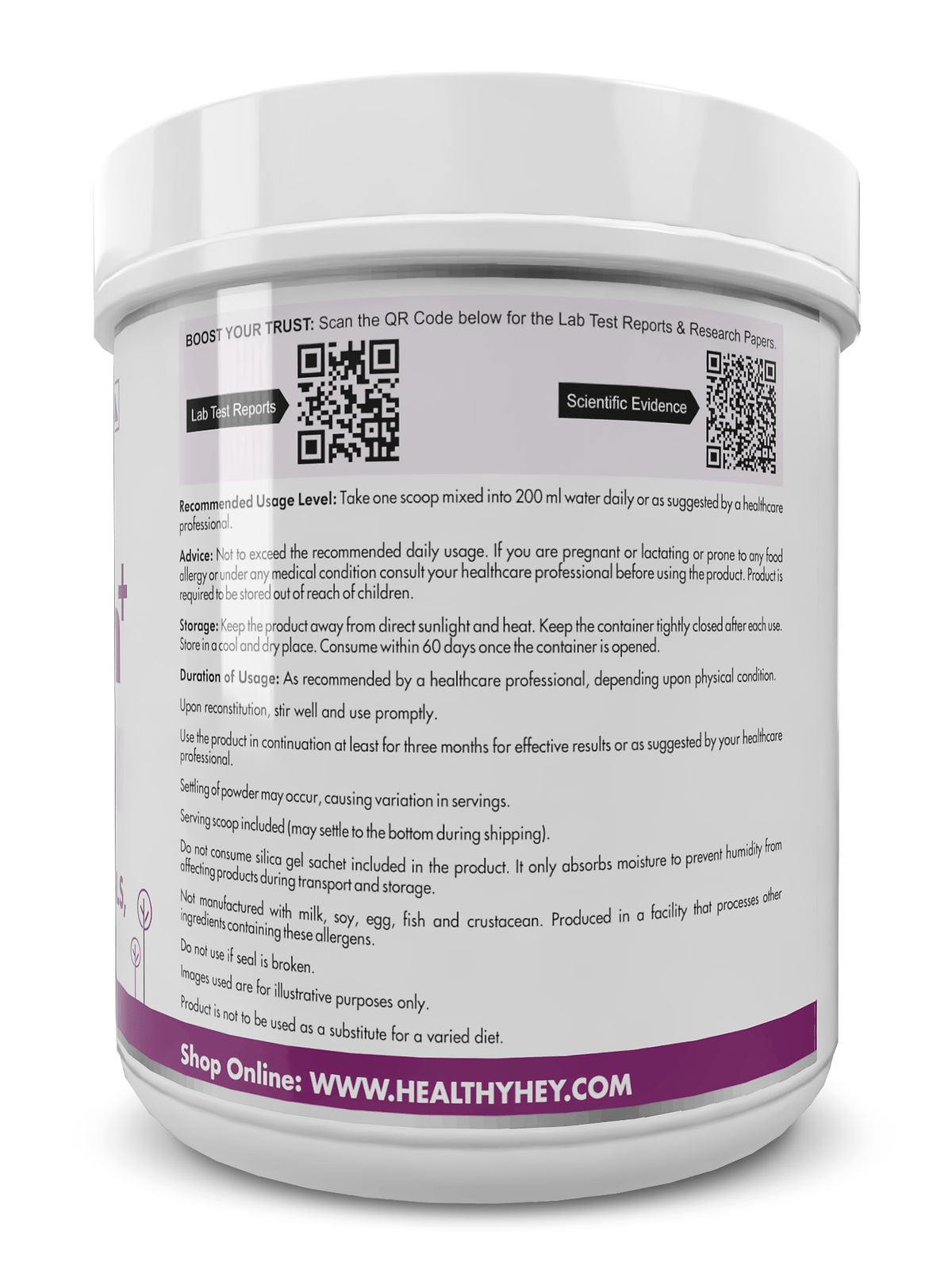 HealthyHey Nutrition Powder Poultry Collagen  Hydrolysed Chicken Collagen with Vitamin C Unflavoured 200g