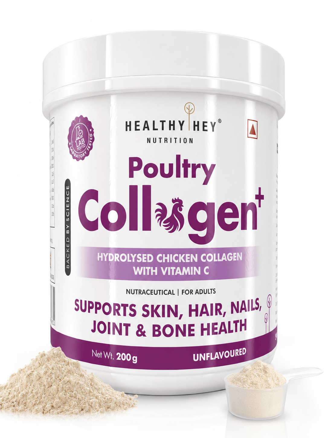 HealthyHey Nutrition Powder Poultry Collagen  Hydrolysed Chicken Collagen with Vitamin C Unflavoured 200g