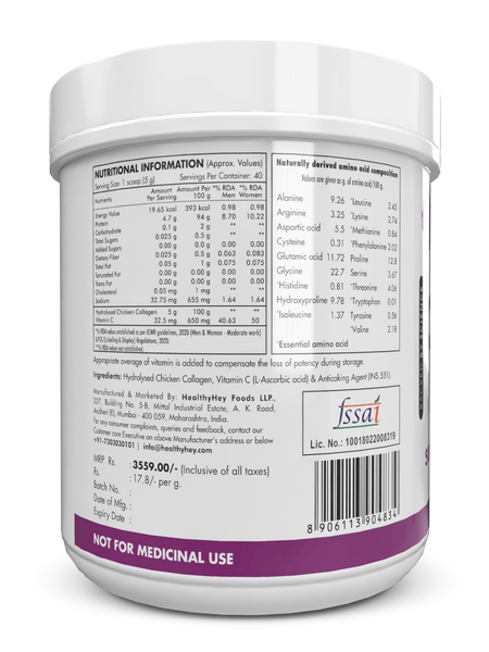 HealthyHey Nutrition Powder Poultry Collagen  Hydrolysed Chicken Collagen with Vitamin C Unflavoured 200g