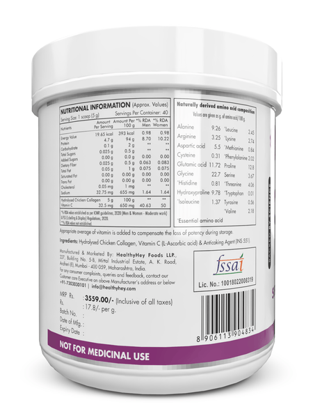 HealthyHey Nutrition Powder Poultry Collagen  Hydrolysed Chicken Collagen with Vitamin C Unflavoured 200g