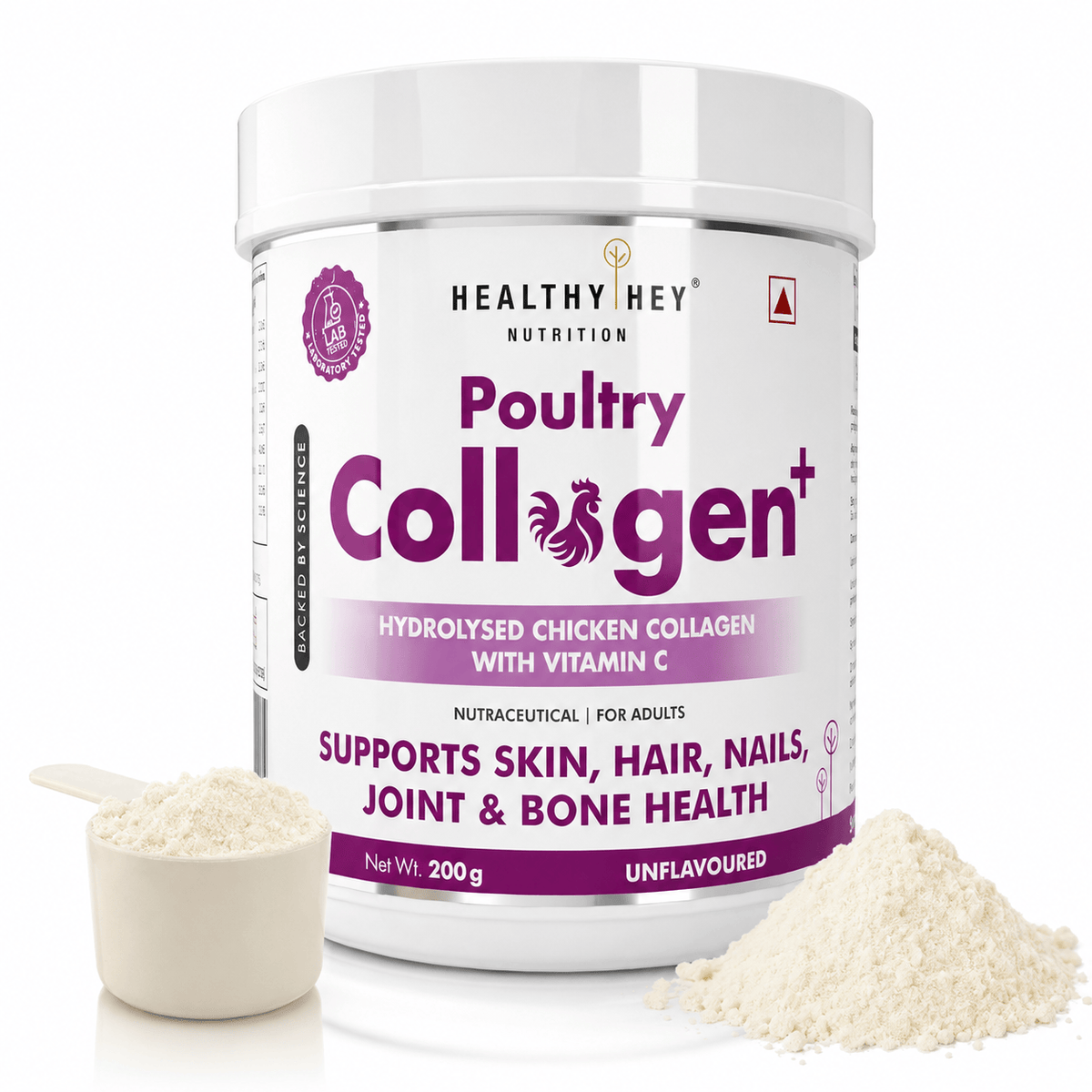 HealthyHey Nutrition Powder Poultry Collagen  Hydrolysed Chicken Collagen with Vitamin C Unflavoured 200g