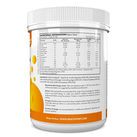 HealthyHey Nutrition Powder Psyllium Seed Husk  Isabgol Powder  Fizzy Orange Flavour 300g