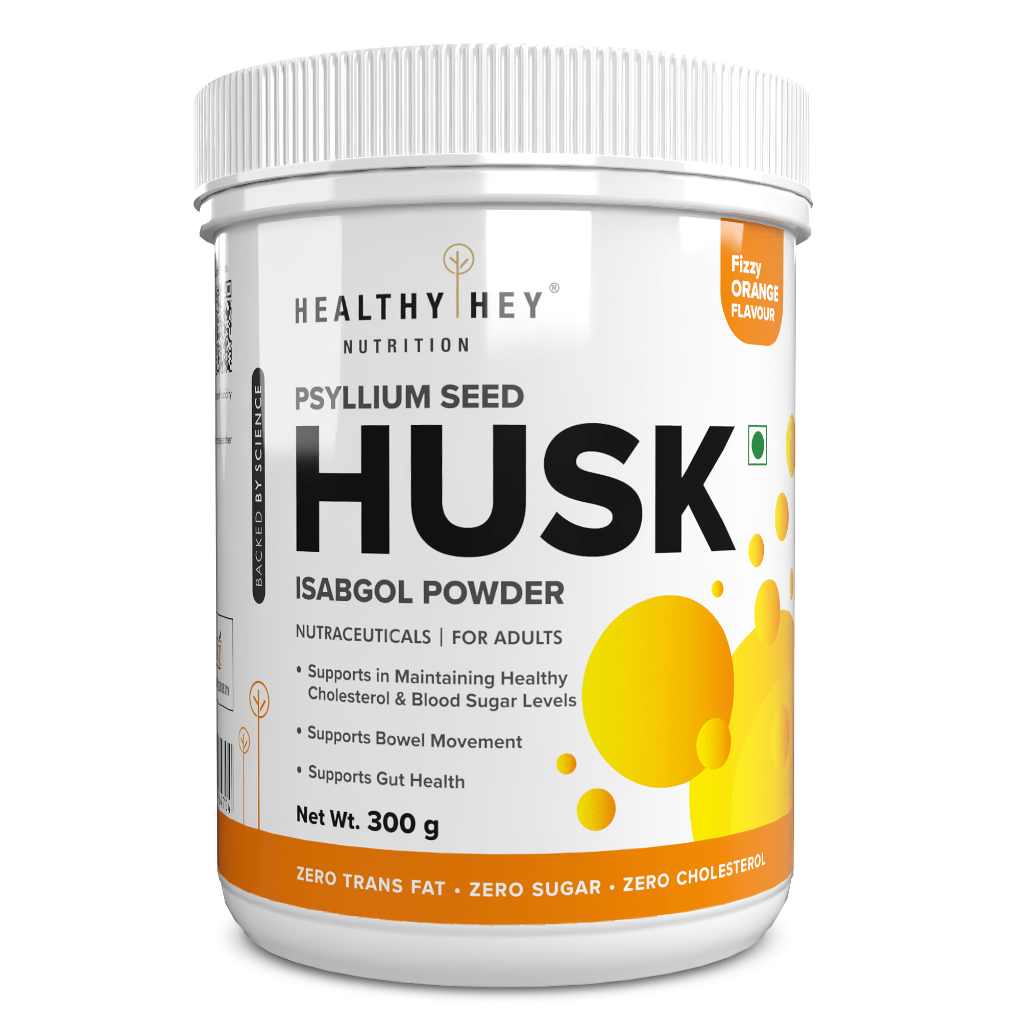HealthyHey Nutrition Powder Psyllium Seed Husk  Isabgol Powder  Fizzy Orange Flavour 300g