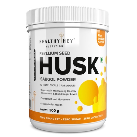 HealthyHey Nutrition Powder Psyllium Seed Husk  Isabgol Powder  Fizzy Orange Flavour 300g