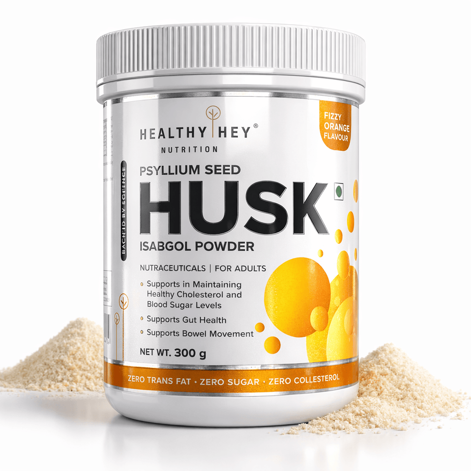 HealthyHey Nutrition Powder Psyllium Seed Husk  Isabgol Powder  Fizzy Orange Flavour 300g