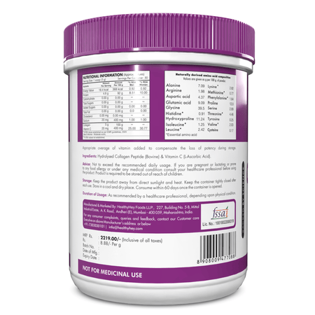 HealthyHey Nutrition Powder Pure Collagen Powder | Collagen Supplement for Glowing Skin | Pure Hydrolysed Collagen Powder for Women and Men | Unflavoured-250 gm