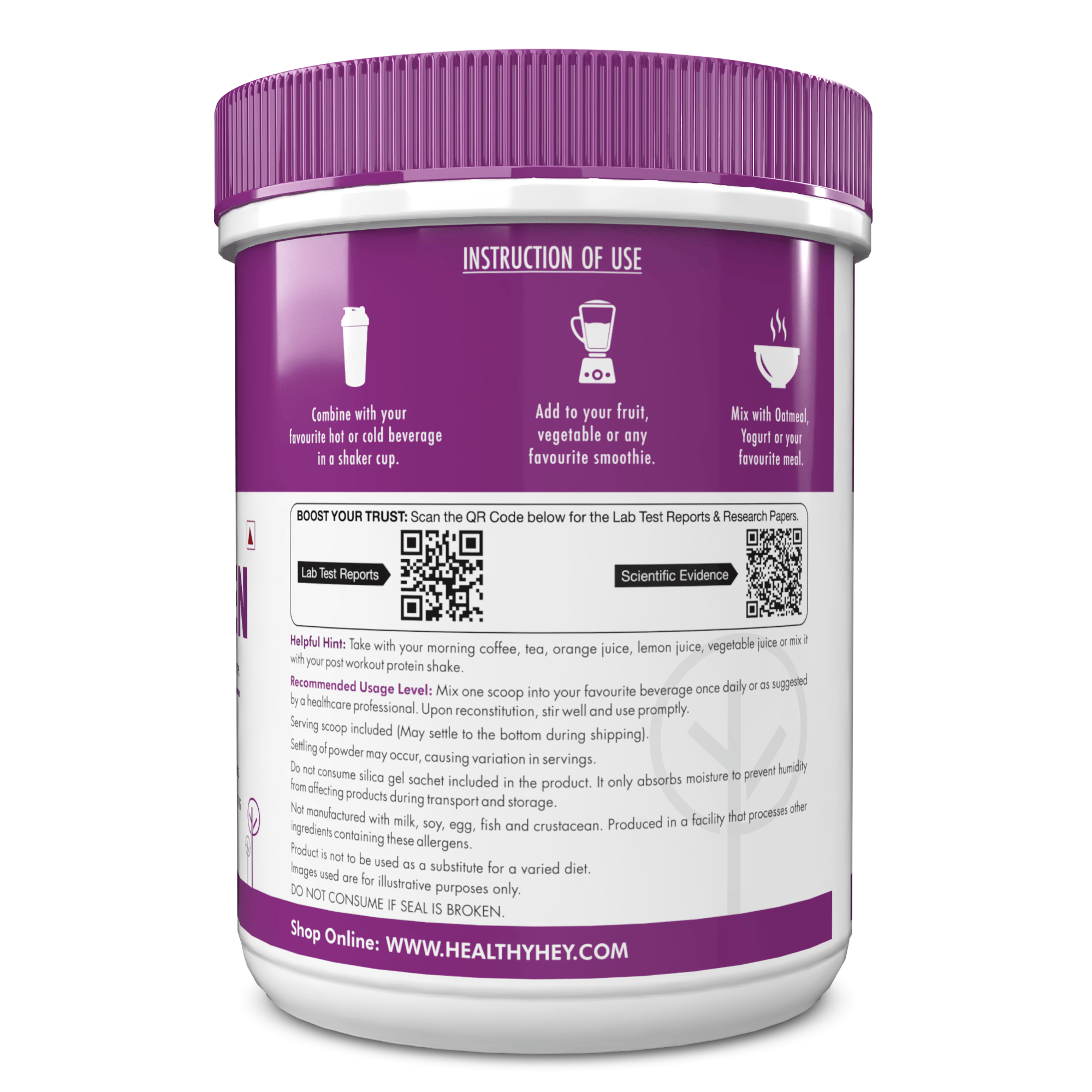 HealthyHey Nutrition Powder Pure Collagen Powder | Collagen Supplement for Glowing Skin | Pure Hydrolysed Collagen Powder for Women and Men | Unflavoured-250 gm