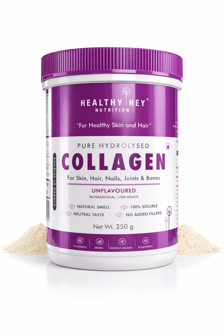 HealthyHey Nutrition Powder Pure Collagen Powder | Collagen Supplement for Glowing Skin | Pure Hydrolysed Collagen Powder for Women and Men | Unflavoured-250 gm