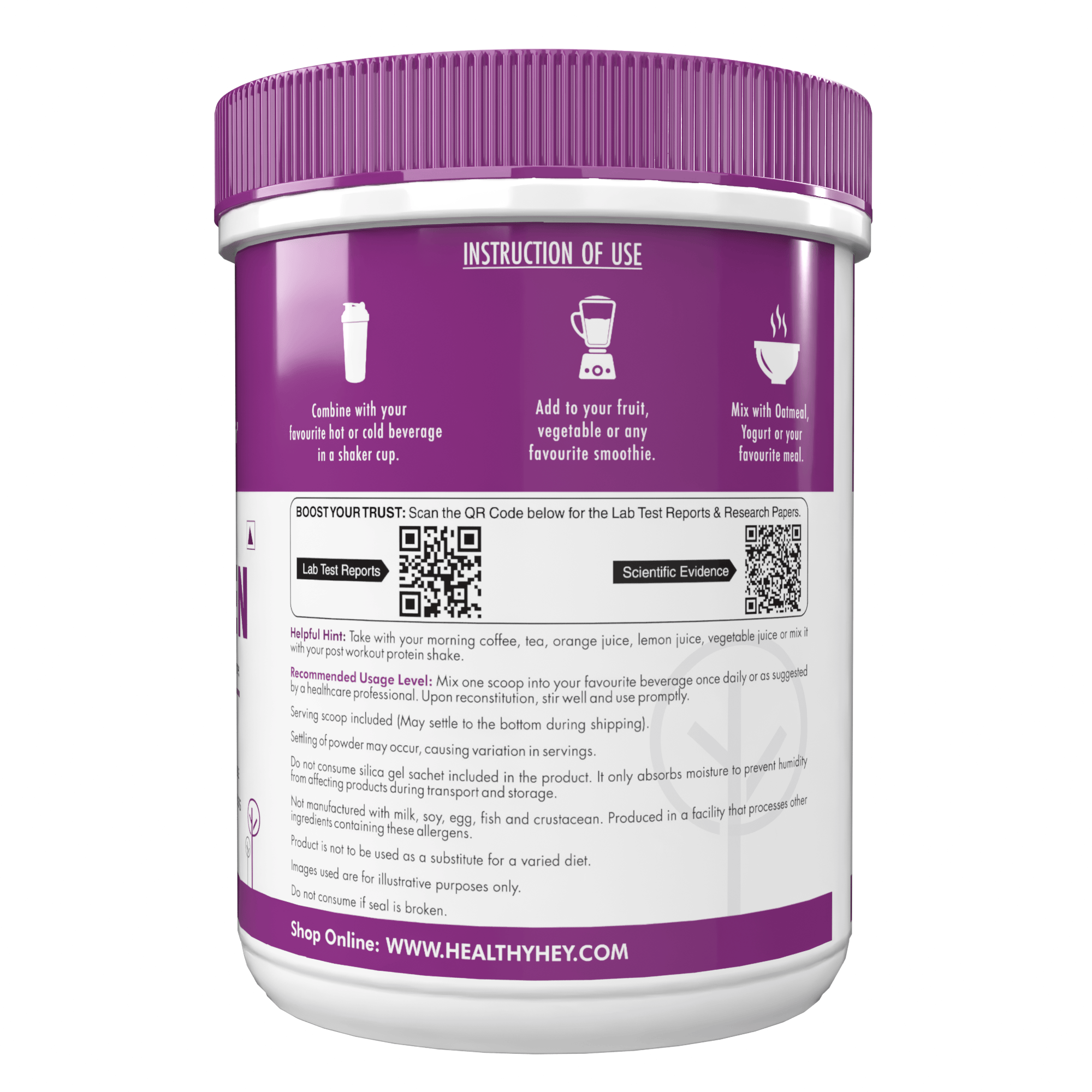 HealthyHey Nutrition Powder Pure Collagen Powder | Collagen Supplement for Glowing Skin | Pure Hydrolysed Collagen Powder for Women and Men | Unflavoured-250 gm