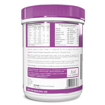 HealthyHey Nutrition Powder Pure Collagen Powder | Collagen Supplement for Glowing Skin | Pure Hydrolysed Collagen Powder for Women and Men | Unflavoured-250 gm