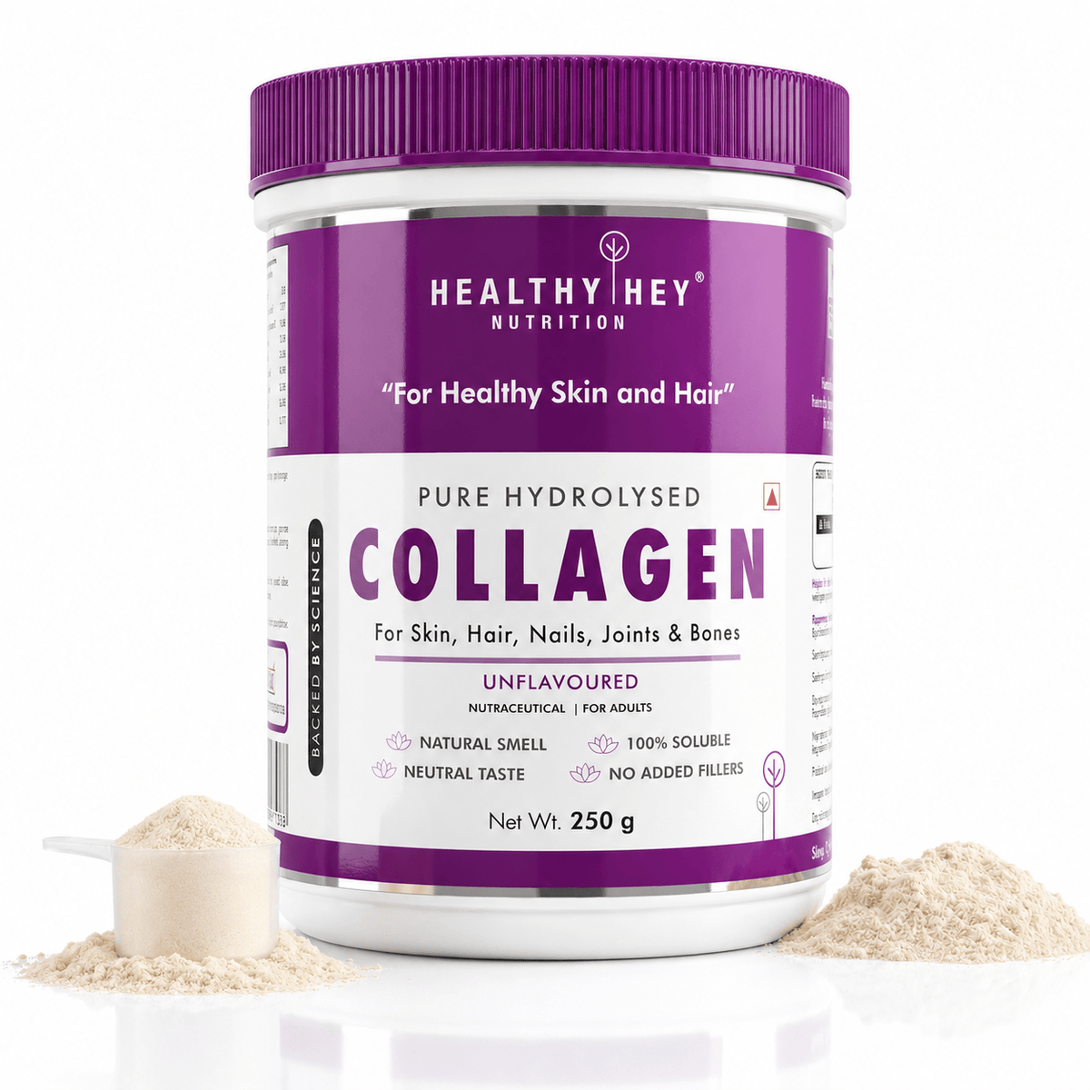 HealthyHey Nutrition Powder Pure Collagen Powder | Collagen Supplement for Glowing Skin | Pure Hydrolysed Collagen Powder for Women and Men | Unflavoured-250 gm