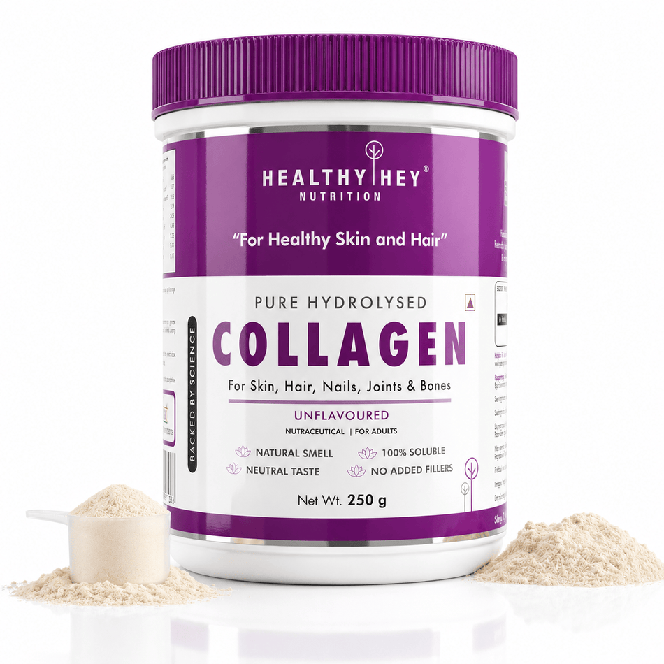 HealthyHey Nutrition Powder Pure Collagen Powder | Collagen Supplement for Glowing Skin | Pure Hydrolysed Collagen Powder for Women and Men | Unflavoured-250 gm