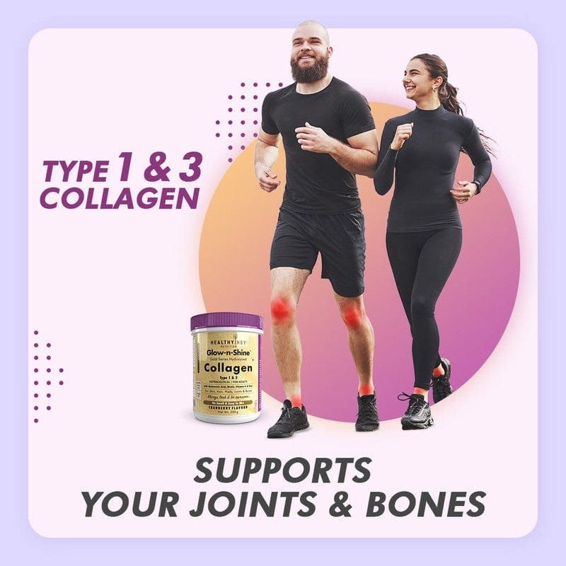 HealthyHey Nutrition Powder Skin Glow-n-Shine Collagen Powder 200g | Hydrolysed Collagen for Women and Men with Hyaluronic Acid, Biotin and Vitamin C for Healthy Skin, Hair and Nails