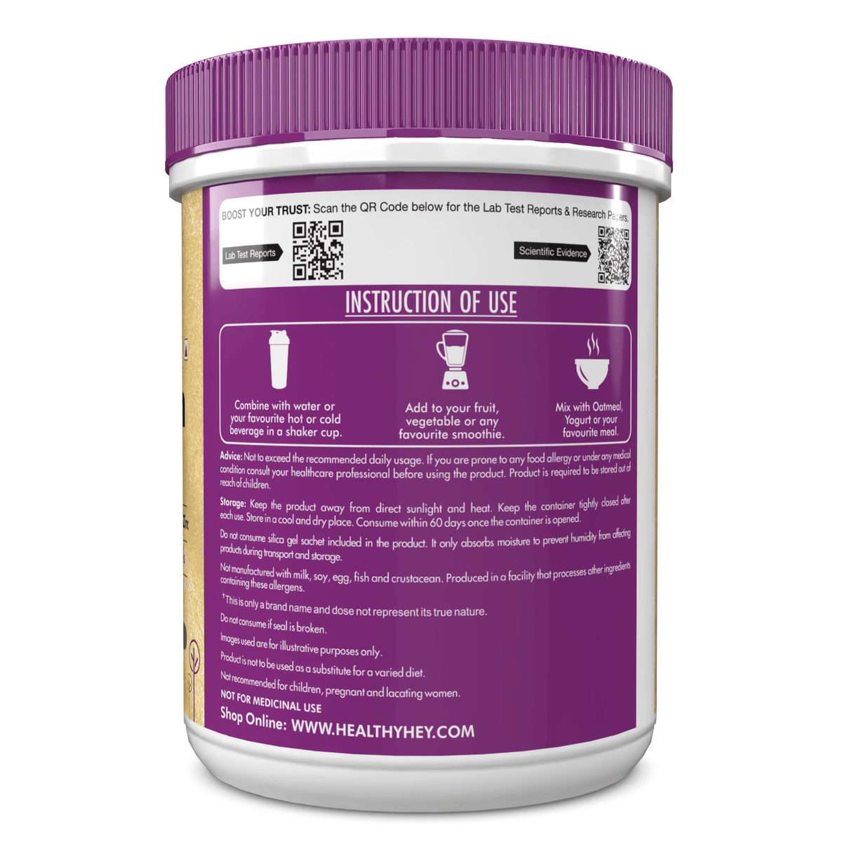 HealthyHey Nutrition Powder Skin Glow-n-Shine Collagen Powder 200g | Hydrolysed Collagen for Women and Men with Hyaluronic Acid, Biotin and Vitamin C for Healthy Skin, Hair and Nails