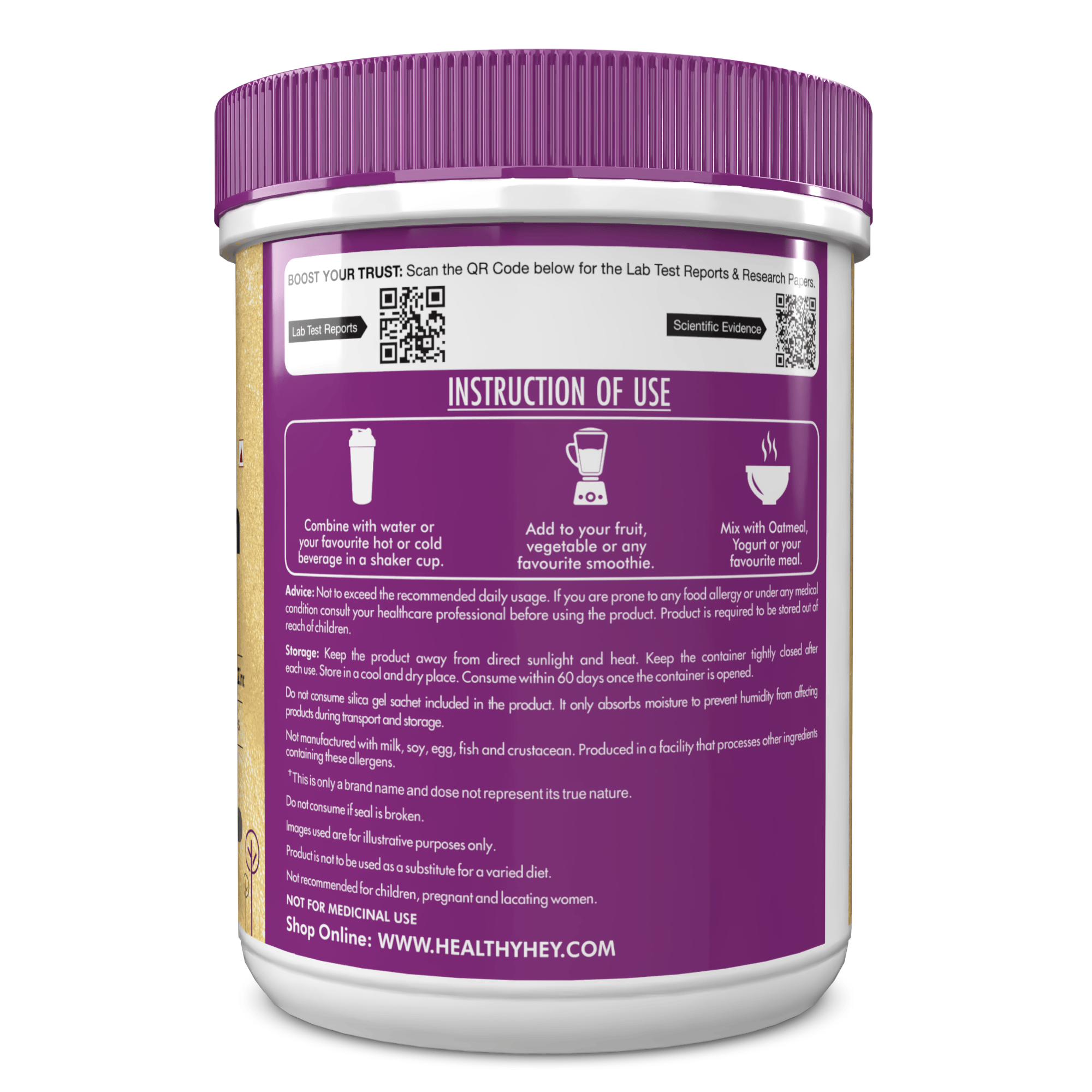 HealthyHey Nutrition Powder Skin Glow-n-Shine Collagen Powder 200g | Hydrolysed Collagen for Women and Men with Hyaluronic Acid, Biotin and Vitamin C for Healthy Skin, Hair and Nails