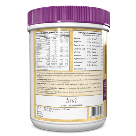 HealthyHey Nutrition Powder Skin Glow-n-Shine Collagen Powder 200g | Hydrolysed Collagen for Women and Men with Hyaluronic Acid, Biotin and Vitamin C for Healthy Skin, Hair and Nails