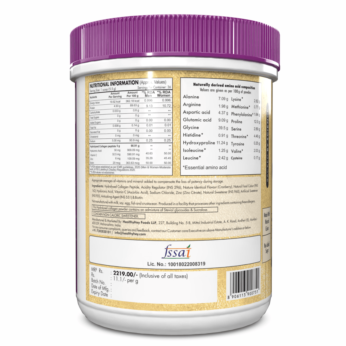 HealthyHey Nutrition Powder Skin Glow-n-Shine Collagen Powder 200g | Hydrolysed Collagen for Women and Men with Hyaluronic Acid, Biotin and Vitamin C for Healthy Skin, Hair and Nails