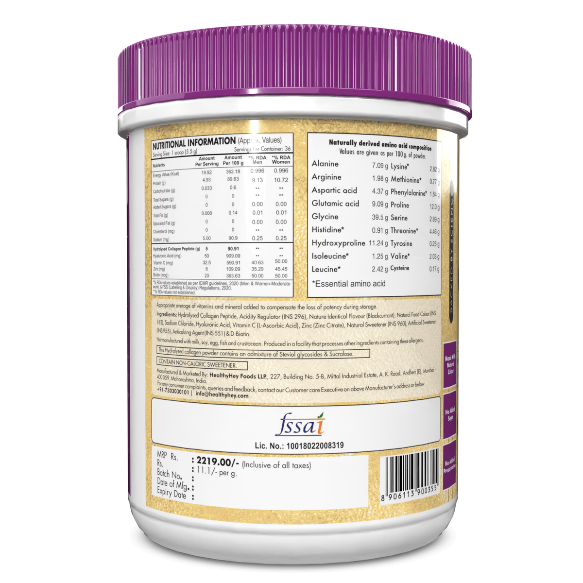 HealthyHey Nutrition Powder Skin Glow-n-Shine Collagen Powder 200g | Hydrolysed Collagen for Women and Men with Hyaluronic Acid, Biotin and Vitamin C for Healthy Skin, Hair and Nails