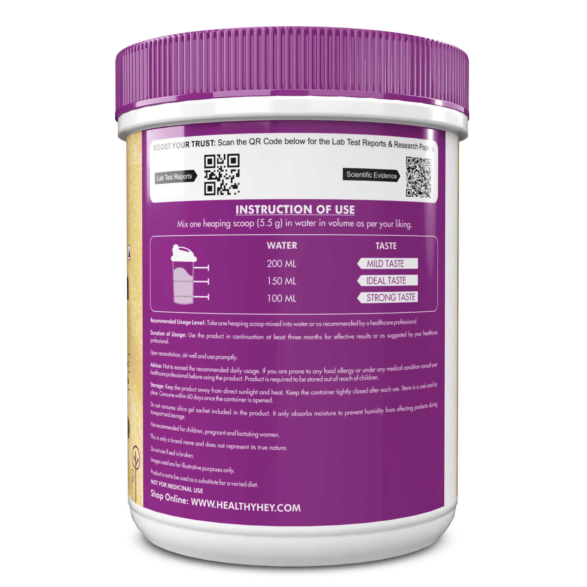 HealthyHey Nutrition Powder Skin Glow-n-Shine Collagen Powder 200g | Hydrolysed Collagen for Women and Men with Hyaluronic Acid, Biotin and Vitamin C for Healthy Skin, Hair and Nails