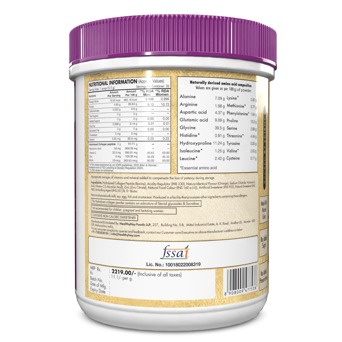 HealthyHey Nutrition Powder Skin Glow-n-Shine Collagen Powder 200g | Hydrolysed Collagen for Women and Men with Hyaluronic Acid, Biotin and Vitamin C for Healthy Skin, Hair and Nails