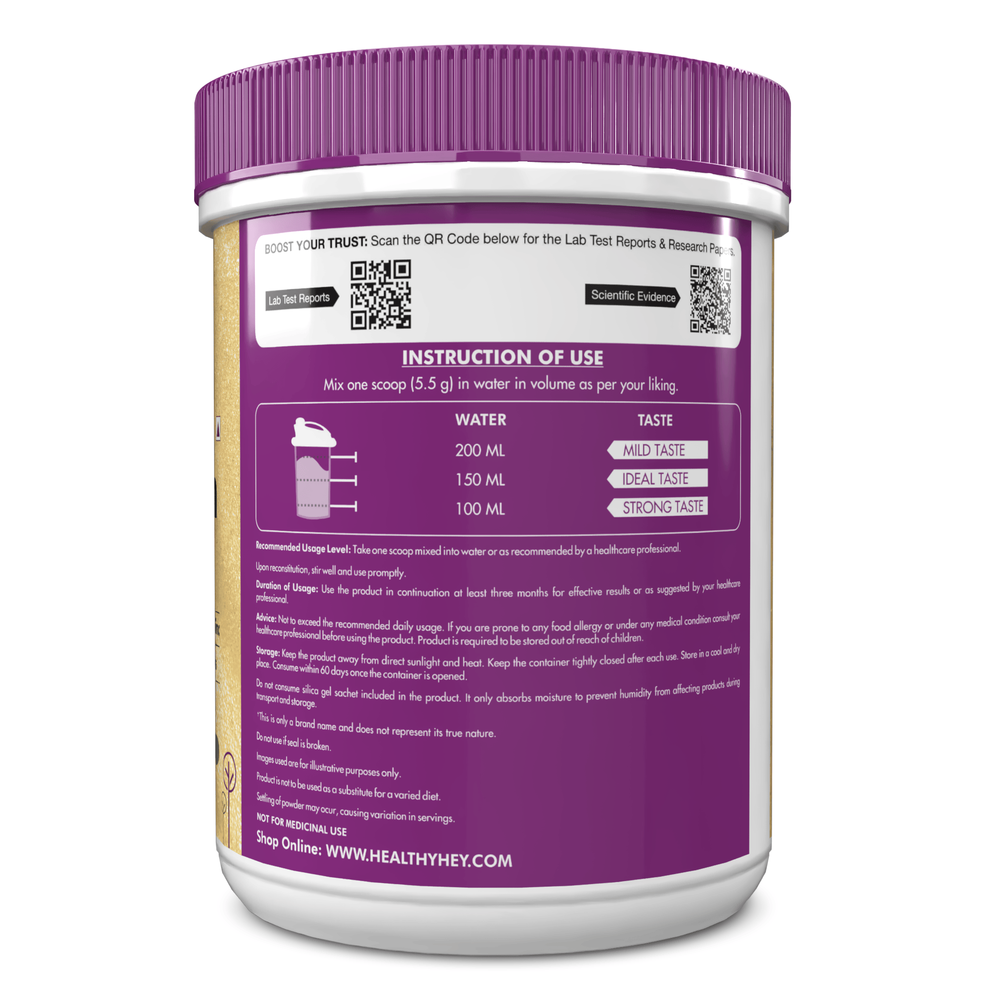 HealthyHey Nutrition Powder Skin Glow-n-Shine Collagen Powder 200g | Hydrolysed Collagen for Women and Men with Hyaluronic Acid, Biotin and Vitamin C for Healthy Skin, Hair and Nails