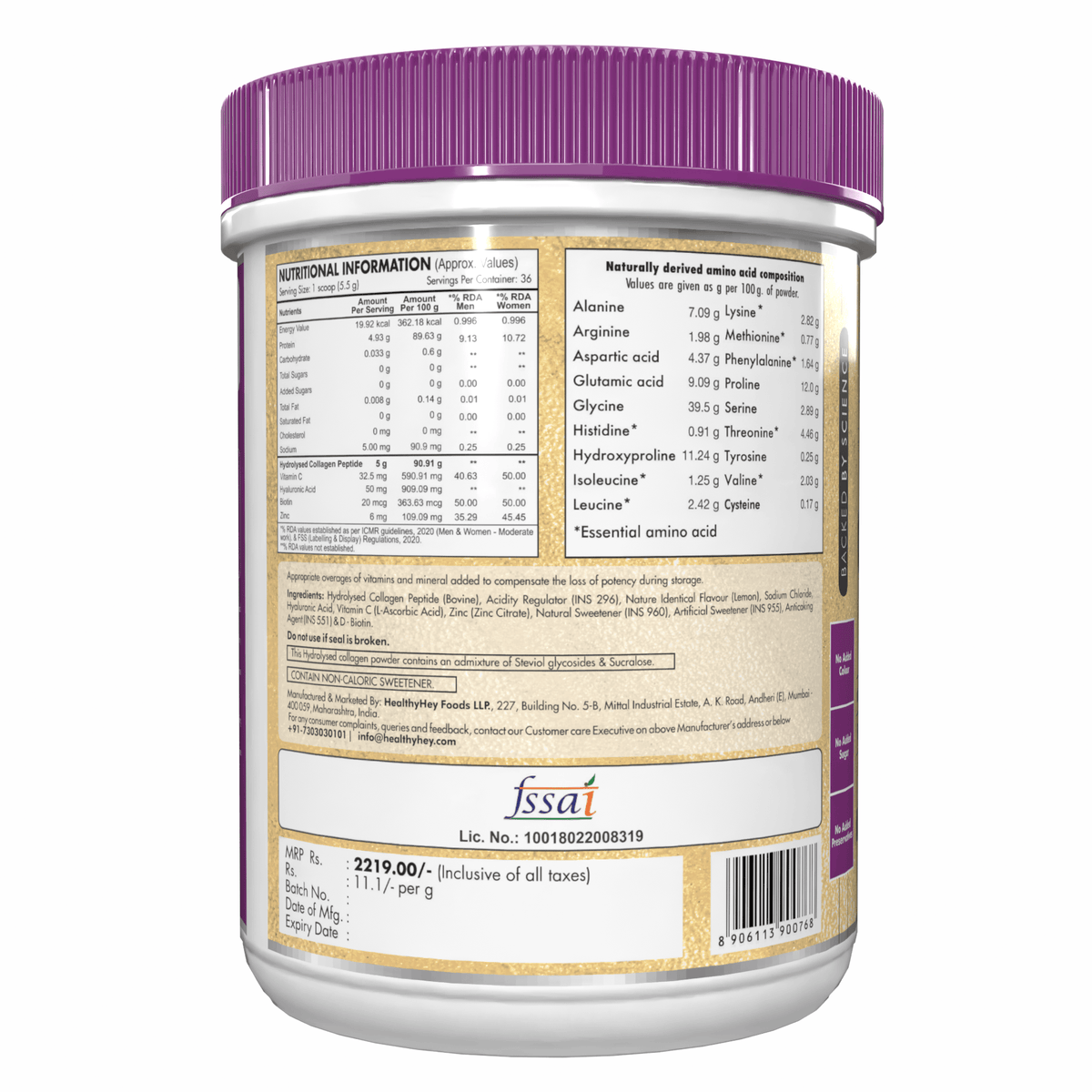 HealthyHey Nutrition Powder Skin Glow-n-Shine Collagen Powder 200g | Hydrolysed Collagen for Women and Men with Hyaluronic Acid, Biotin and Vitamin C for Healthy Skin, Hair and Nails