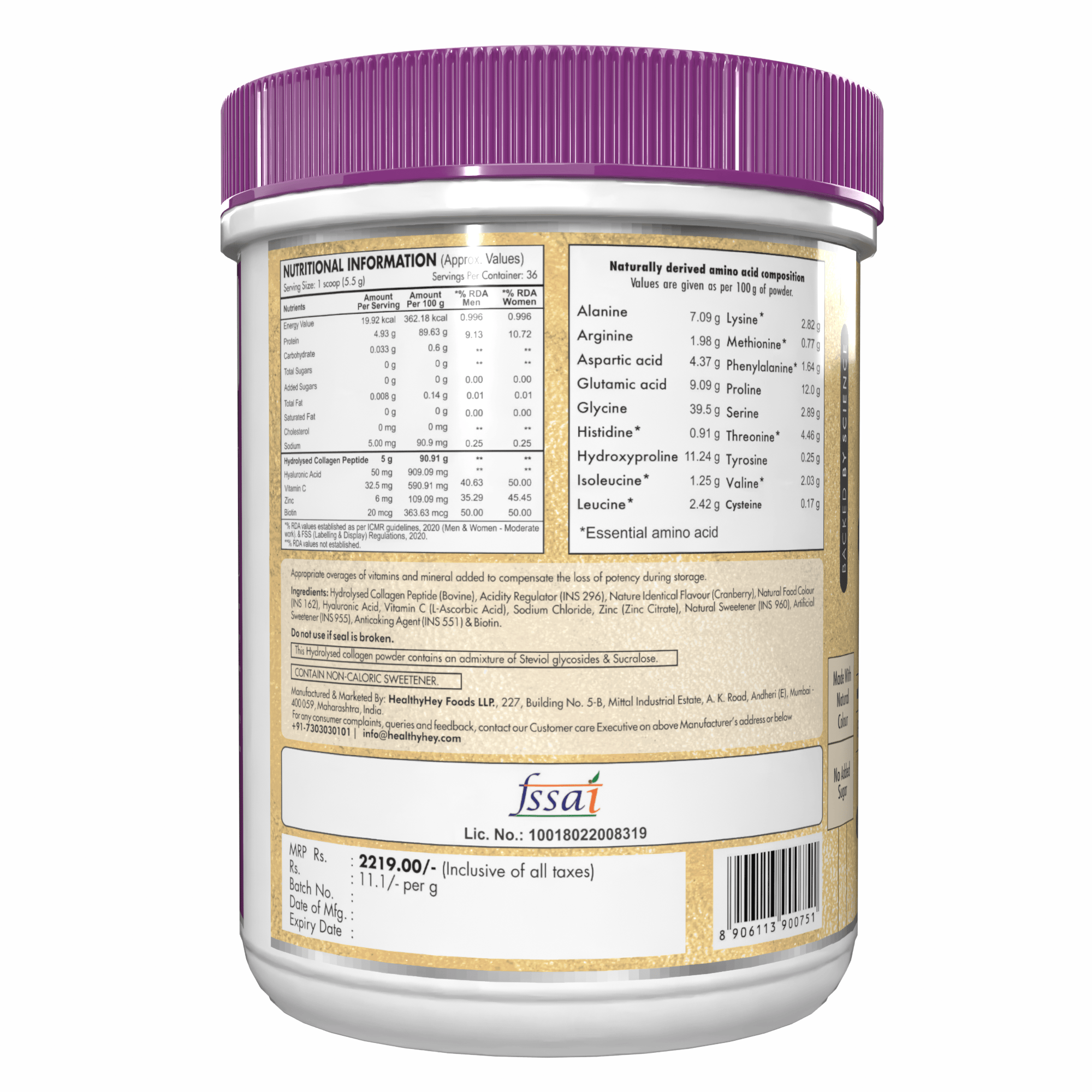 HealthyHey Nutrition Powder Skin Glow-n-Shine Collagen Powder 200g | Hydrolysed Collagen for Women and Men with Hyaluronic Acid, Biotin and Vitamin C for Healthy Skin, Hair and Nails