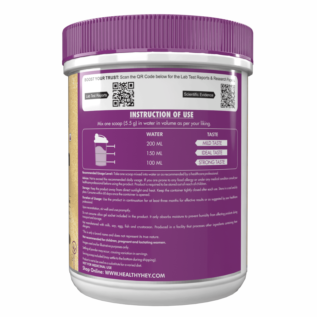 HealthyHey Nutrition Powder Skin Glow-n-Shine Collagen Powder 200g | Hydrolysed Collagen for Women and Men with Hyaluronic Acid, Biotin and Vitamin C for Healthy Skin, Hair and Nails