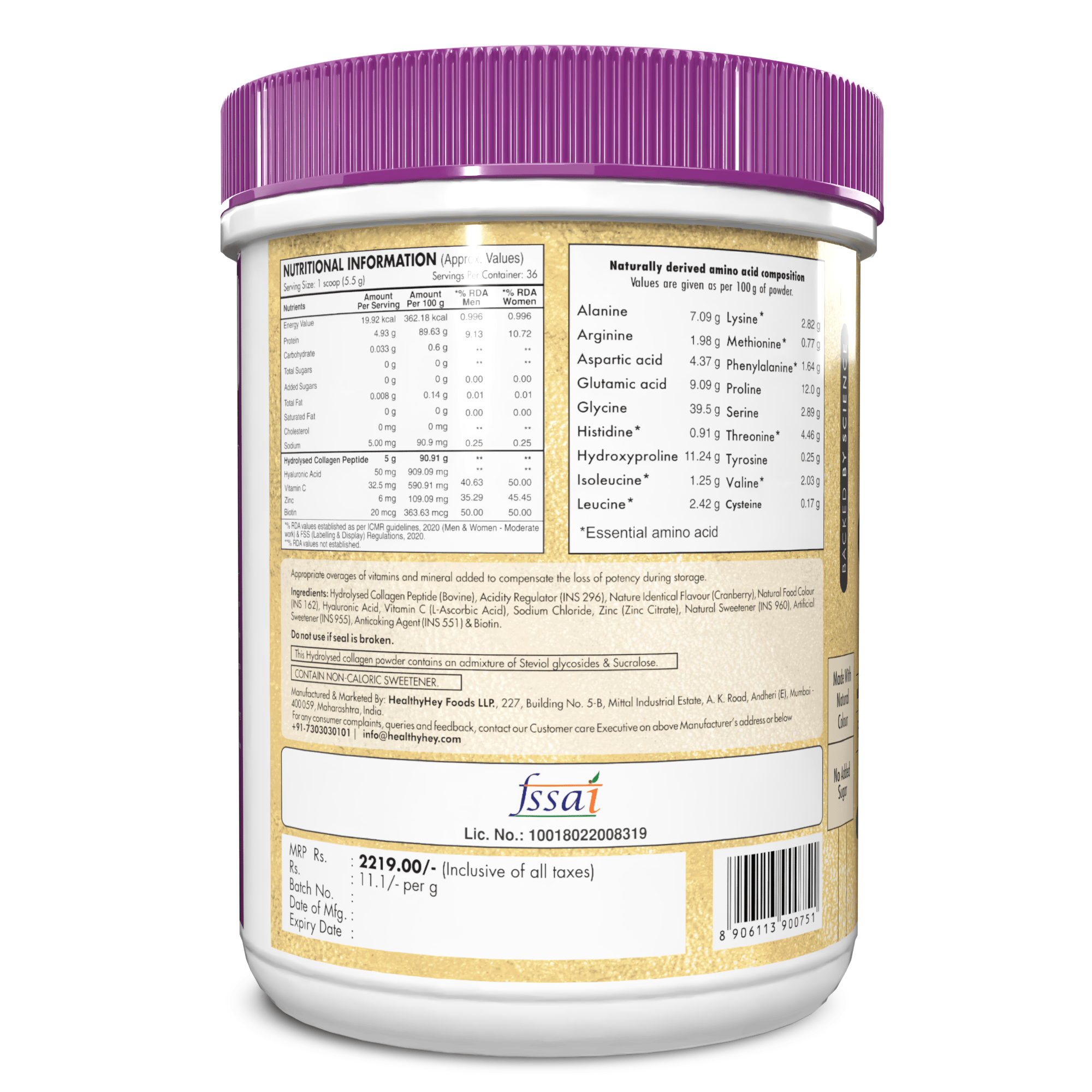 HealthyHey Nutrition Powder Skin Glow-n-Shine Collagen Powder 200g | Hydrolysed Collagen for Women and Men with Hyaluronic Acid, Biotin and Vitamin C for Healthy Skin, Hair and Nails