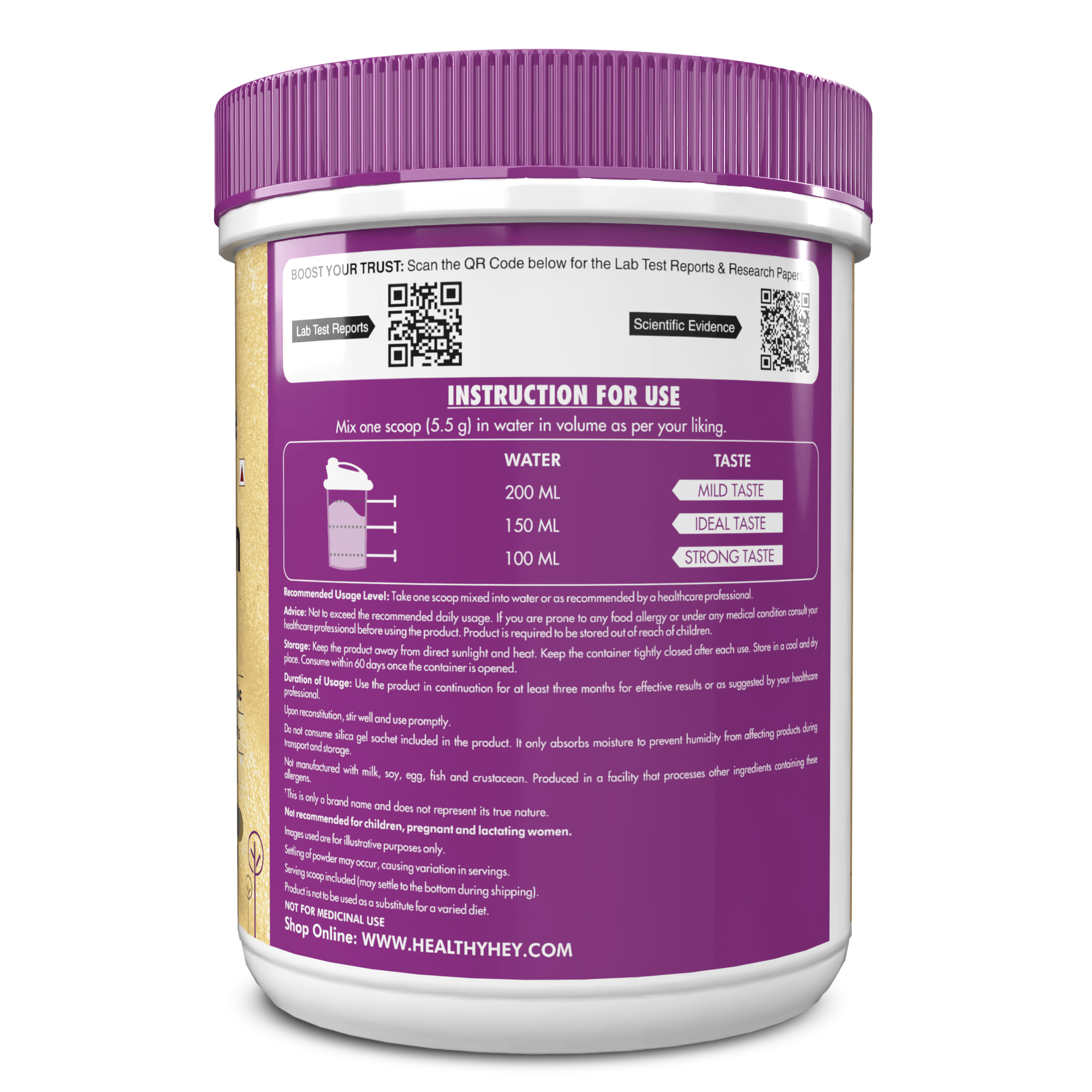 HealthyHey Nutrition Powder Skin Glow-n-Shine Collagen Powder 200g | Hydrolysed Collagen for Women and Men with Hyaluronic Acid, Biotin and Vitamin C for Healthy Skin, Hair and Nails