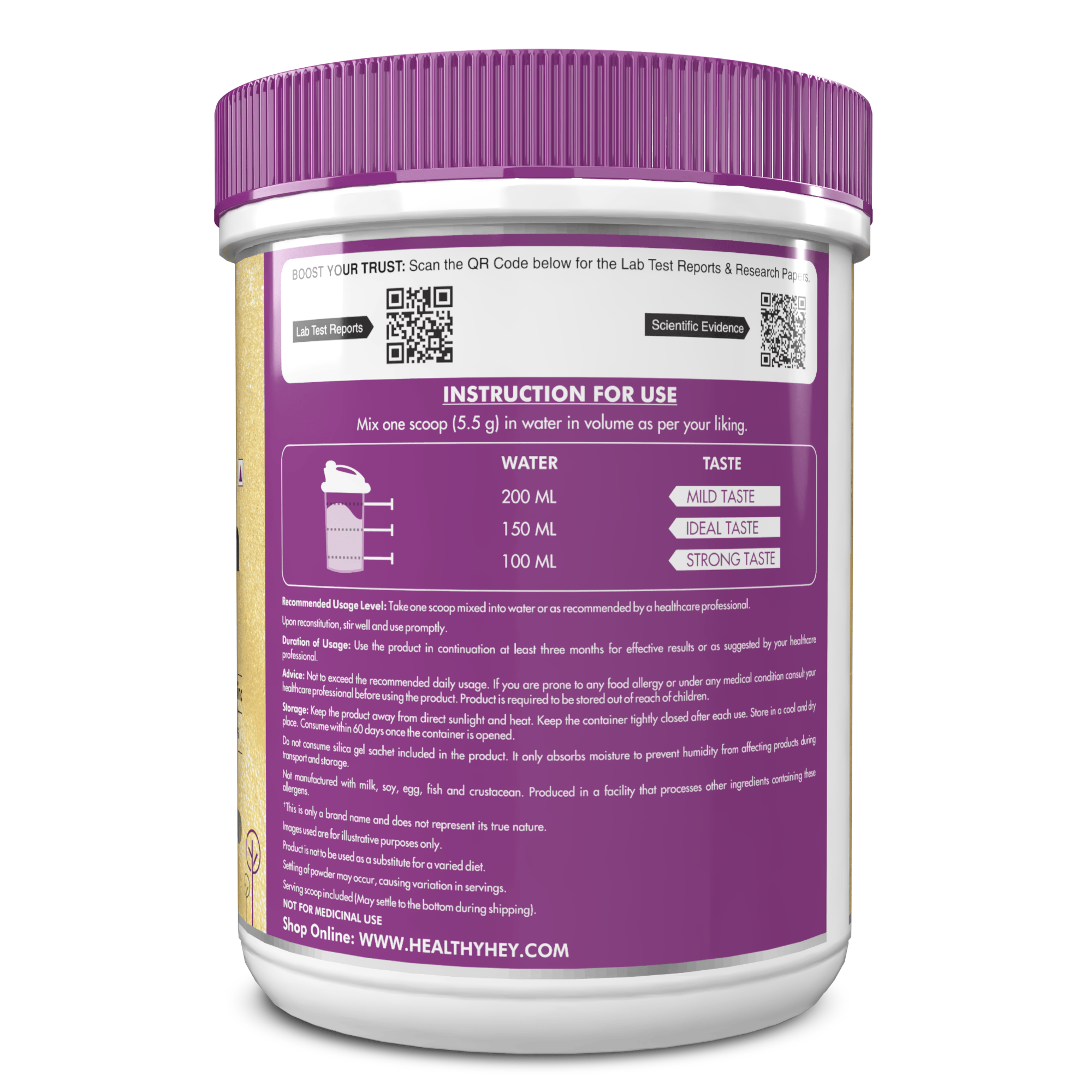HealthyHey Nutrition Powder Skin Glow-n-Shine Collagen Powder 200g | Hydrolysed Collagen for Women and Men with Hyaluronic Acid, Biotin and Vitamin C for Healthy Skin, Hair and Nails