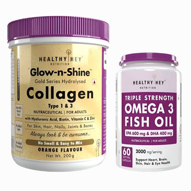 HealthyHey Nutrition Powder Skin Radiance Duo with Glow-N-Shine Collagen & Omega-3 fish oil