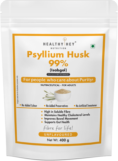 HealthyHey Nutrition Powder Unflavour Psyllium Husk 99%, Metabolism Management - Fibre Support - 400 gram Powder