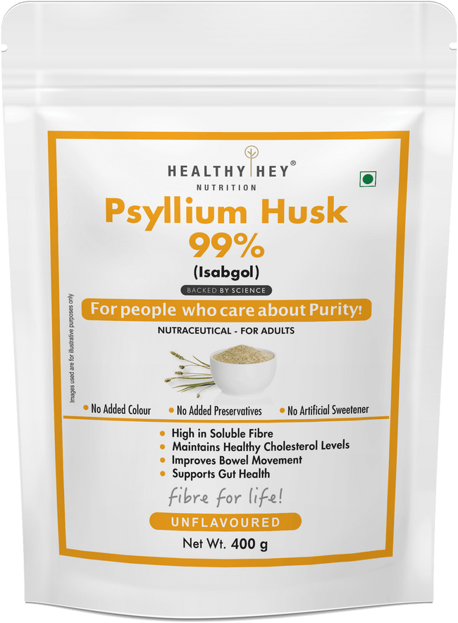 HealthyHey Nutrition Powder Unflavour Psyllium Husk 99%, Metabolism Management - Fibre Support - 400 gram Powder