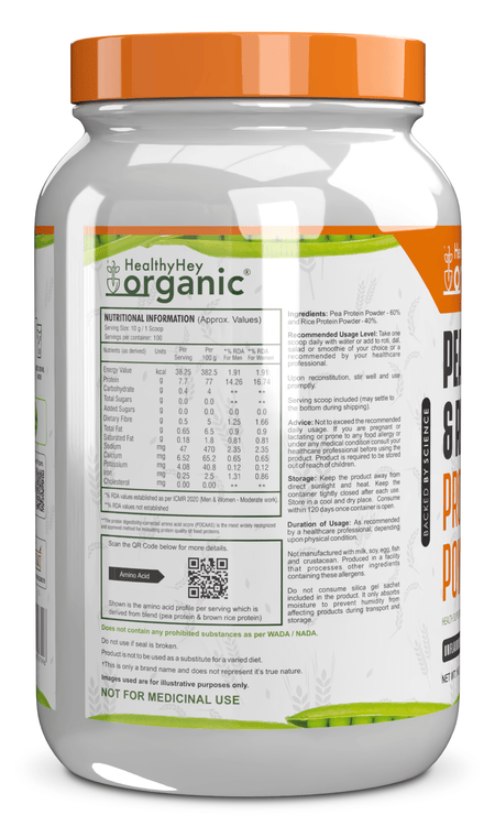 HealthyHey Nutrition Powder Unflavoured Pea & Brown Rice Protein Isolate - 100% Plant Protein Powder - (Unflavoured), 1 kg (Pack of 1)