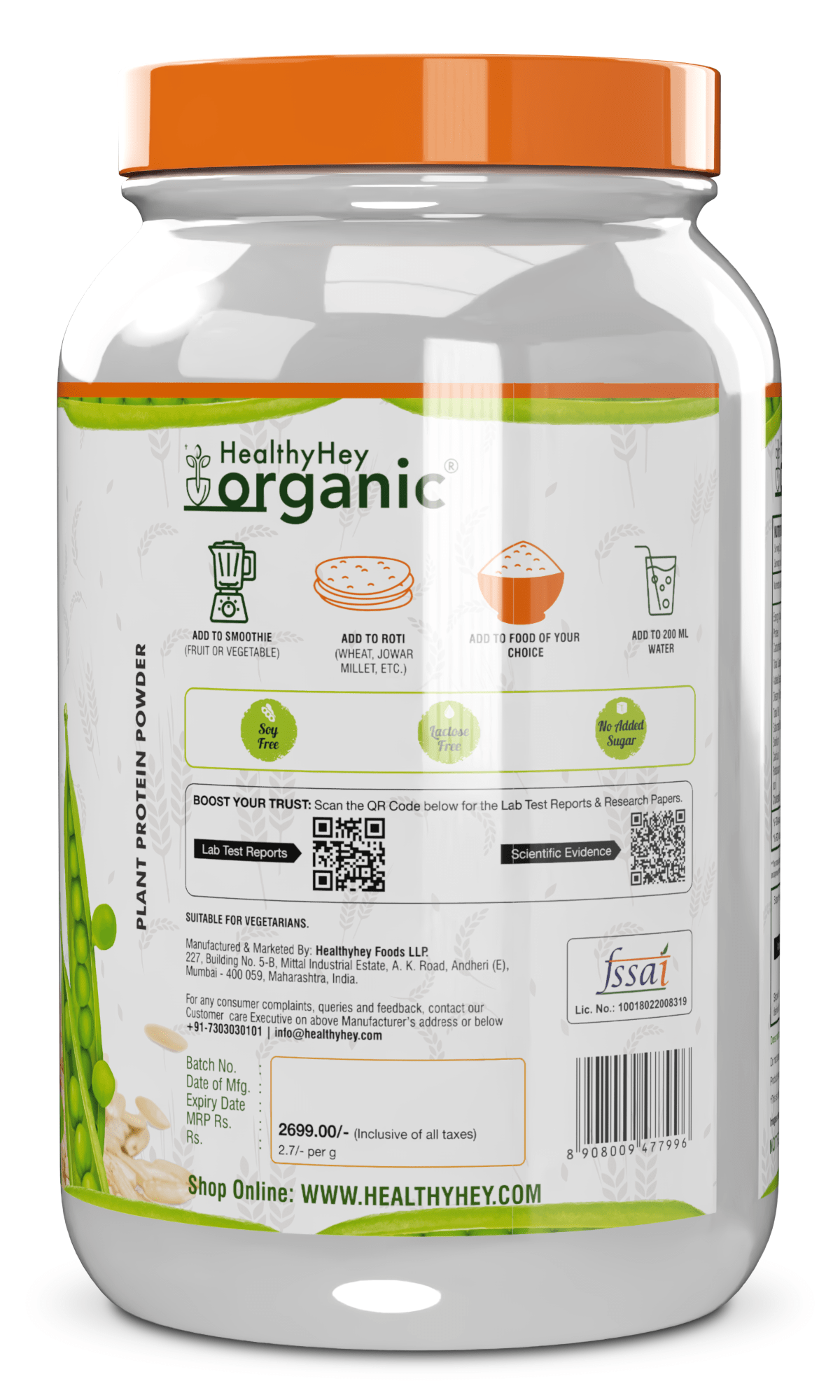 HealthyHey Nutrition Powder Unflavoured Pea & Brown Rice Protein Isolate - 100% Plant Protein Powder - (Unflavoured), 1 kg (Pack of 1)