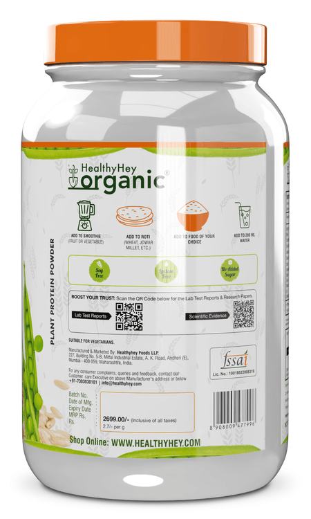 HealthyHey Nutrition Powder Unflavoured Pea & Brown Rice Protein Isolate - 100% Plant Protein Powder - (Unflavoured), 1 kg (Pack of 1)